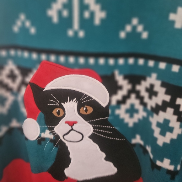 adidas Teal and Red Holiday Cat Sweater - Picture 3 of 4